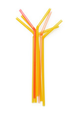 multicolored cocktail tubes (red, yellow, orange) on a white background