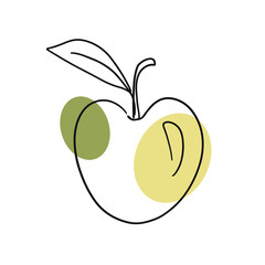Green Apple One line organic drawing, fruit logo design