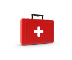 First aid kit isolated, medical paramedic survival first aid kit bag with handle 3d rendering PNG icon concept object isolated