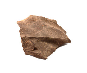 a large piece of natural cocoa chocolate on a white background