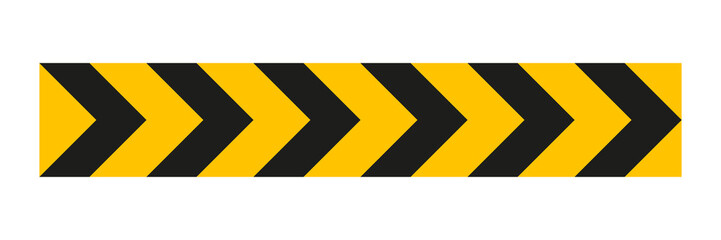 Arrow road yellow sign. Warning striped arrow. Safety type. Vector isolated on white background.