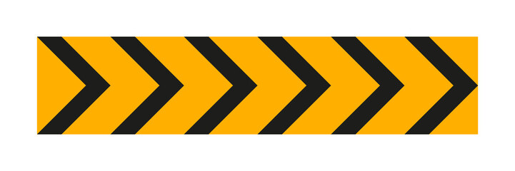 Arrow road yellow sign. Warning striped arrow. Safety type. Vector isolated on white background.