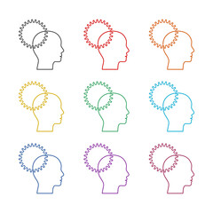 Gears in head icon isolated on white background. Set icons colorful