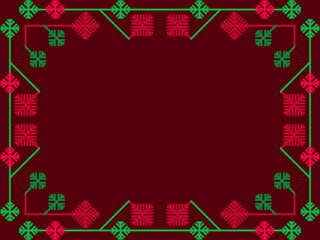 Fototapeta premium Christmas frame with colored snowflakes. Art deco frame in line art style. Vintage linear border. Design a template for invitations, leaflets and greeting cards. Vector illustration