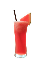 A Glass of Iced Flesh Watermelon Smoothie Isolated on Transparent Background, PNG File