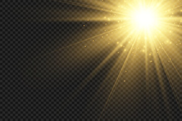 Special lens flash, light effect. The flash flashes rays and searchlight. illust.White glowing light. Beautiful star Light from the rays. The sun is backlit. Bright beautiful star. Sunlight. Glare.	