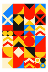 Abstract geometric pattern design with simple geometric shapes and basic colorful patterns. Suitable for use in posters, background images. Website design, branding, albums, typography,