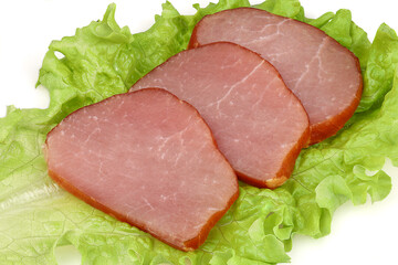 Appetizing smoked balyk and lettuce