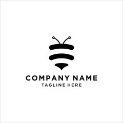 Bee logo line art in black color vintage design vector image