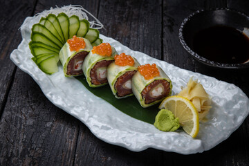 Delicious sushi, rolls with tuna. Japanese cuisine
