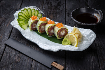 Delicious sushi, rolls with tuna. Japanese cuisine

