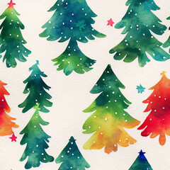 Obraz premium watercolor christmas background, colorful pattern, new year, christmas tree decorated