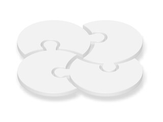 3d icon puzzle in white with shadow. Flower puzzle of four pieces on white background your web site design, app, UI. Monochrome. EPS10.