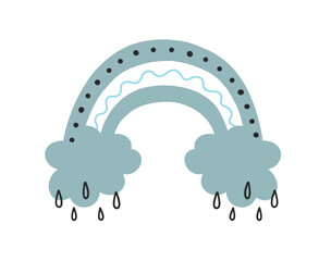 The rainbow is boho blue. For decoration of childrens rooms and holidays. Vector modern style