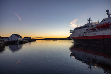 The coastal route ship Ms Polarly's departure from Brønnøysund, Nordland county, Norway	