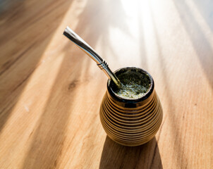 Yerba mate in ceramic matero, bombilla