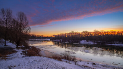 winter sunset over the river