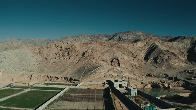 Aerial view of green fields and mountains in Quetta Pakistan