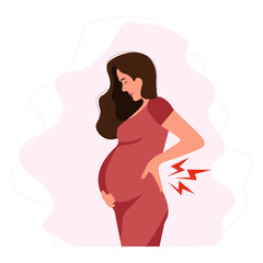Worried Pregnant woman experiences backache discomfort