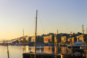 Oslo city port at sunset