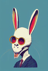 Bad Bunny, Crazy and Creepy illustration Generative AI