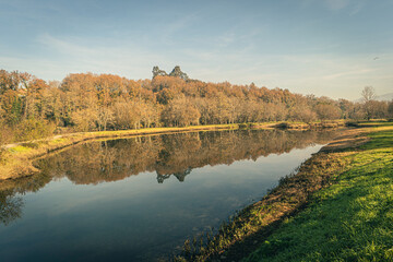 Landscape of the Lima river in Ponte da Barca, Portugal. View of the Poets Park to the river Lima.