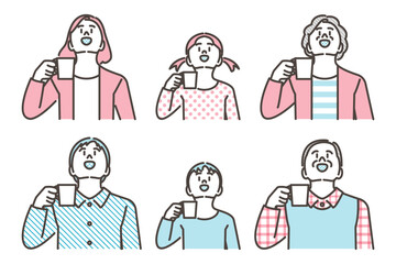 Family gargling to prevent corona infection and stay healthy [Vector illustration of upper body].