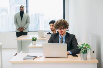 People in business holding a meeting, conference, and discussion about the future and their profits at the office.