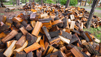 Large pile of firewood ready to be burnt