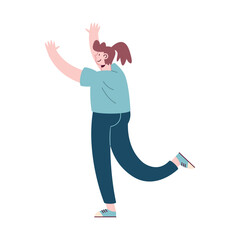 young woman with hands up