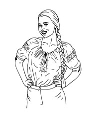 Sketch of a Ukrainian woman in an embroidered shirt. National dress of Ukraine.