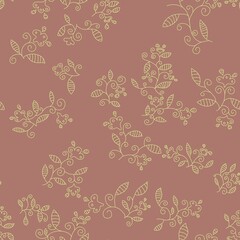 Seamless pattern of abstract light yellow floral elements on a dark yellow background for textile.