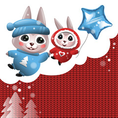 Winter Rabbits fly among snowflakes