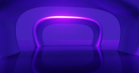 Futuristic architecture background glowing arched interior 3d render