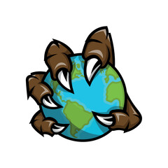 Monster hand holding planet earth