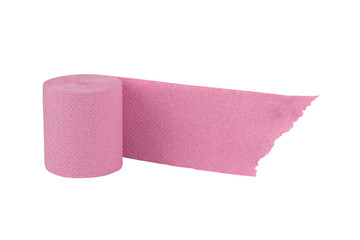 pink toilet paper isolated from background