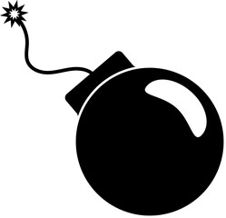 Vector image (silhouette, icon) of an old bomb with a hot wick