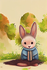 Animal Illustration of Rabbit for Kids Children Book in Watercolor Painting Art Cartoon Character kits, kittens, or kitties