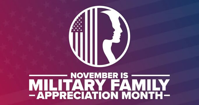 November is Military Family Appreciation Month. Flat holiday animation. Motion graphic design. Loop footage.