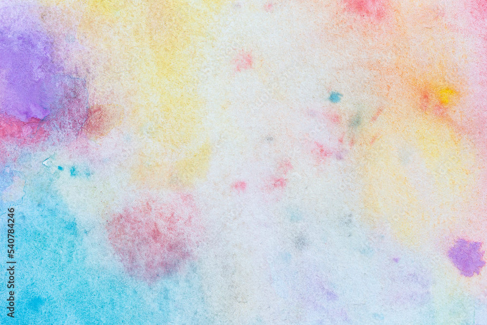 Poster macro close-up of an abstract colorful watercolor gradient fill background with watercolour stains. 
