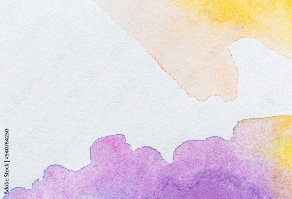 Poster macro close-up of abstract colorful watercolors with stains on a textured white aquarelle paper. hig