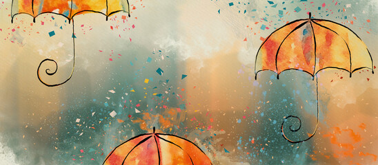 Umbrellas. Watercolor autumn design