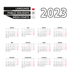 Calendar 2023 in Polish language, week starts on Monday.