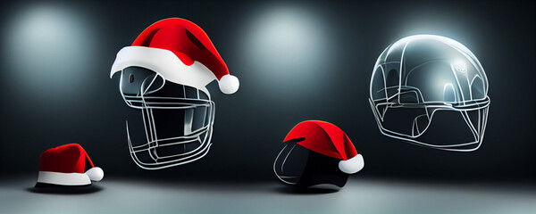 christmas santa claus hat on football helmet background banner