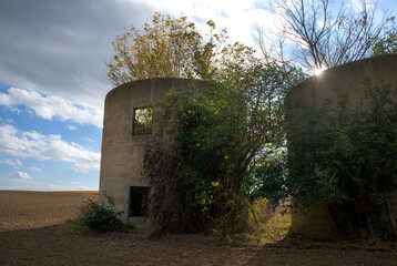 Abandoned concrete grain storage bin in Burgenland