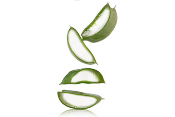 aloe vera fresh slices and leaves isolated on white background