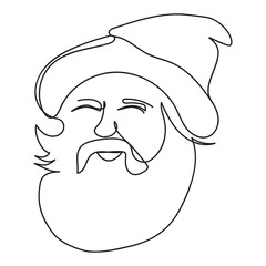 Santa face in continuous line art drawing style. Vector illustration