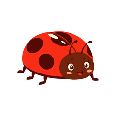 Ladybug cartoon insect, vector funny kids character. Ladybird lovely comic creature with eyes, animated bug, red wings with black dots