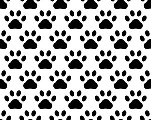 seamless pattern footprints. white background. cute black and gray animal tracks. vector texture.
