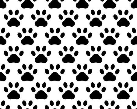 seamless pattern footprints. white background. cute black and gray animal tracks. vector texture.
